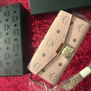 MCM Pink Clutch with Gold Accents